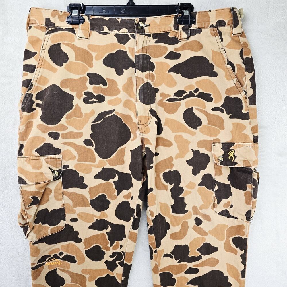 Browning Wasatch CB Hunting Pants Mens XL 38x30 Vintage Tan Camo Cargo Grunge - Picture 2 of 16